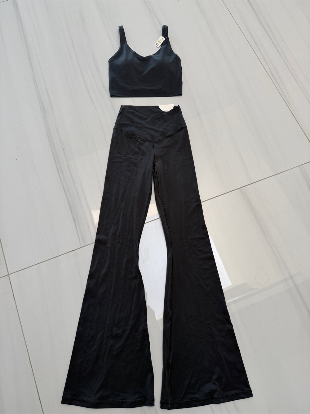 Aerie charcoal Wide Leg Yoga Pants in M and matching top in S